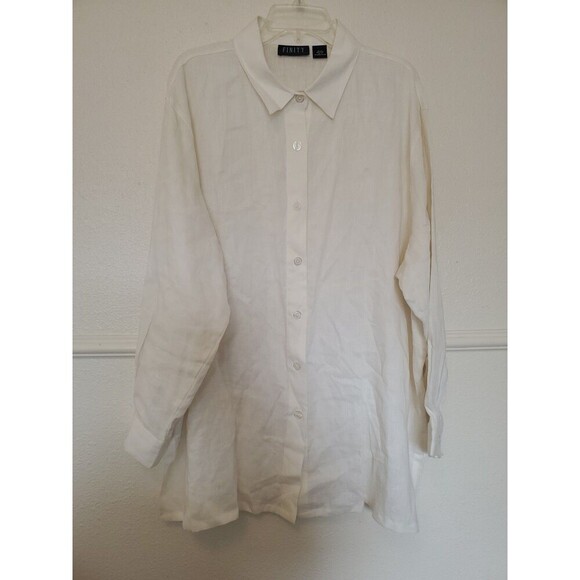 Finity 100% Linen Shirt Open Front Button Up Tunic Collared Vintage Womens 2XL - Picture 1 of 16
